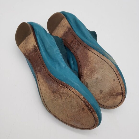Tory Burch Caroline Ballet Flats Blue Leather Packable Slip On Shoes Sz 7.5M - Picture 5 of 8